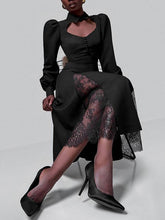 Puff-Sleeve  Lace-Splicing Maxi Dress